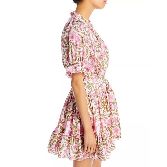 Charina Sarte Spade Floral Pink Block Print Cotton Ruffle Mini Dress Tuckernuck - Picture 4 of 10